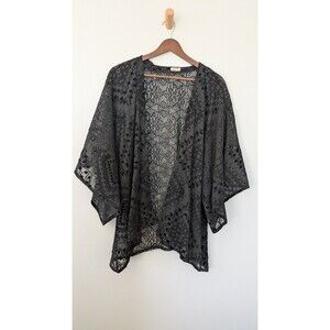 Hollister Womens Kimono One Size Black Velvet Burnout Lace Boho Open Coverup
